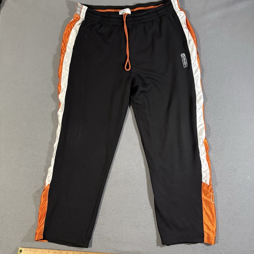 Vintage And1 Track Pants Mens Size XL Black Jersey Basketball Orange Stripping